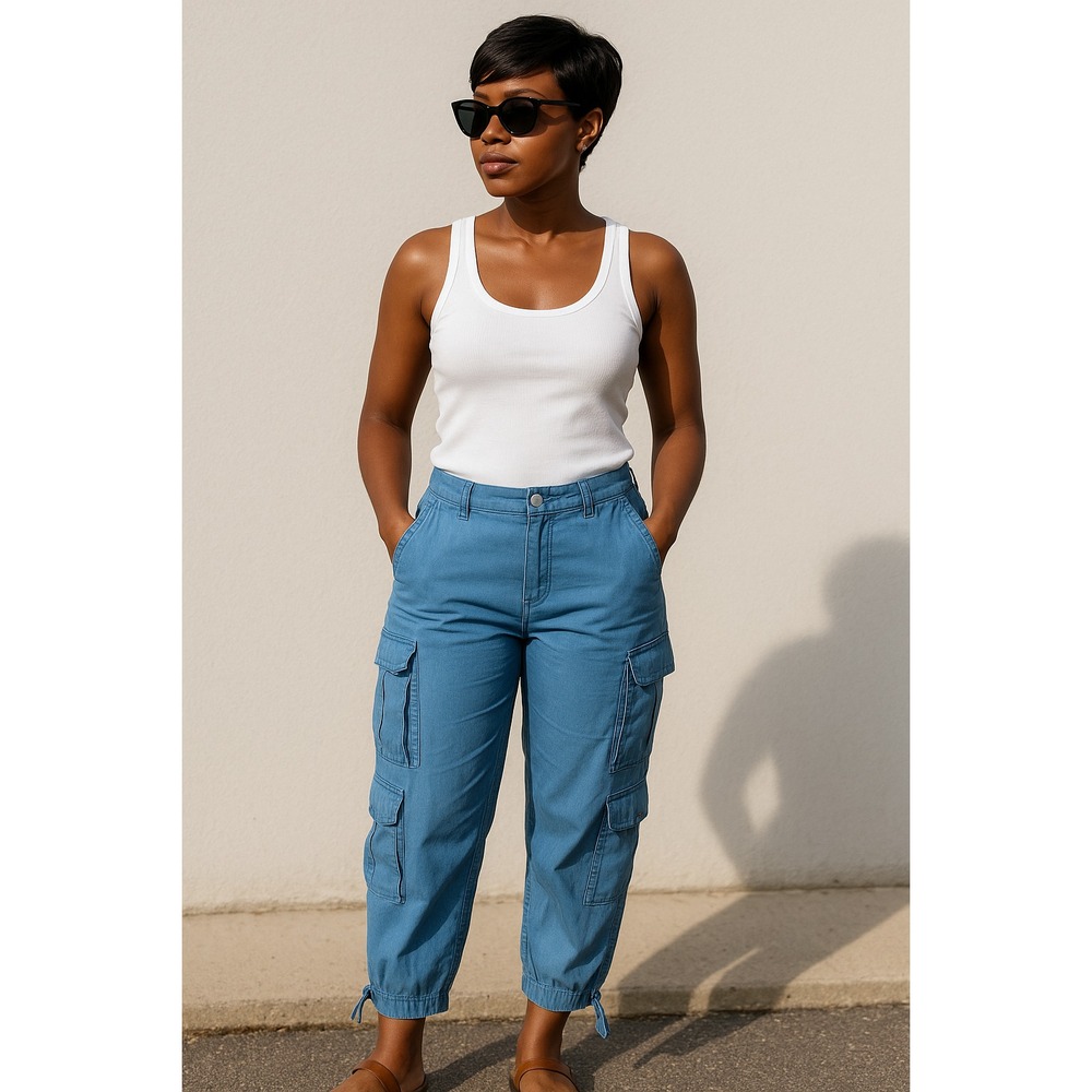 Love Tree‎ Women's Blue Tencel Cargo Jogger Pants - Size Medium